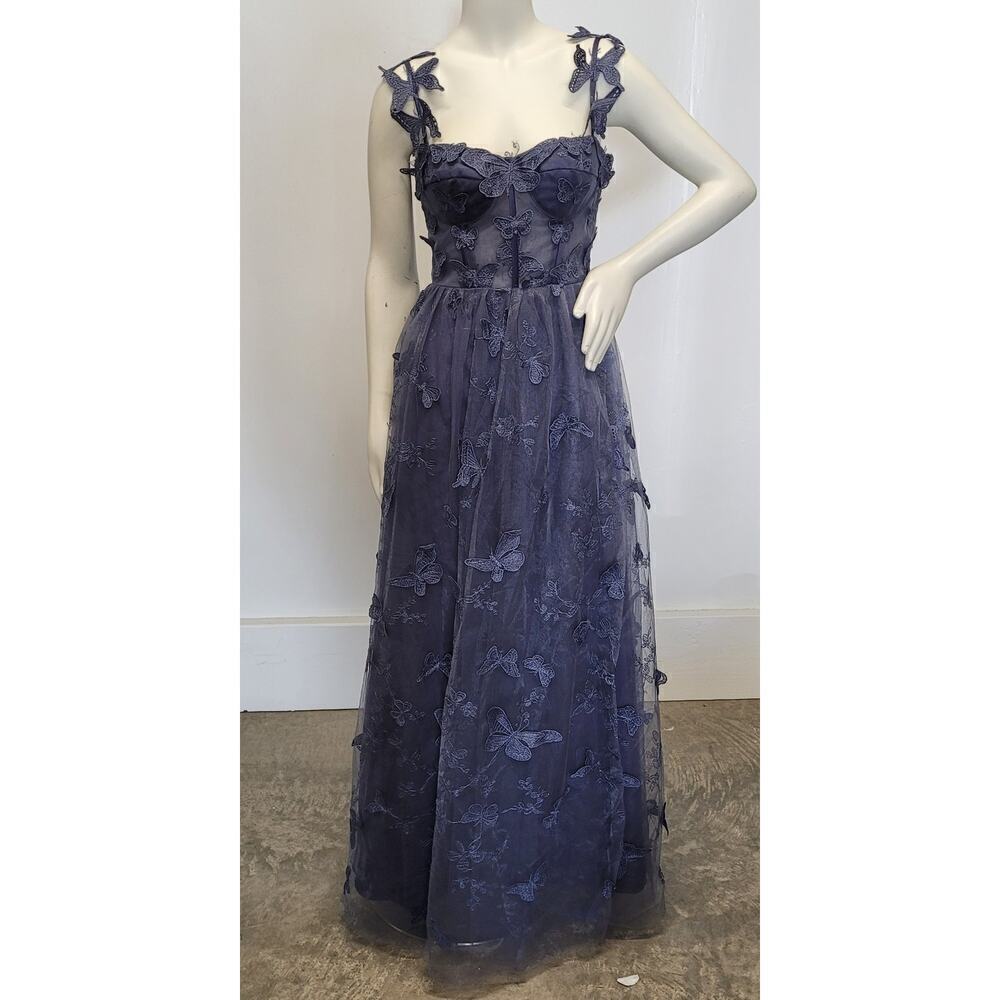 NWT Beautiful Indigo Butterfly Dress Corset Back Formal Prom Wedding Bridesmaid